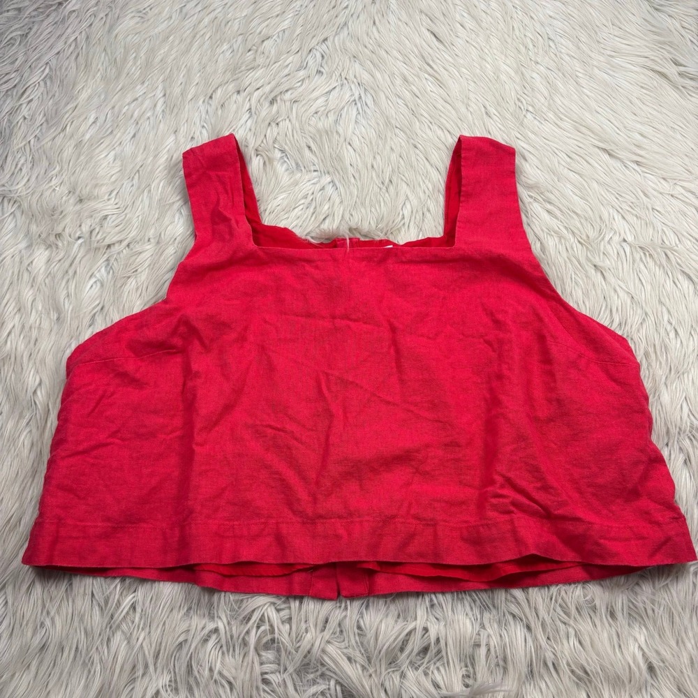 Gap Women's XXL Red Linen Blend Button Back Square Neck Tank Summer Beach Resort
